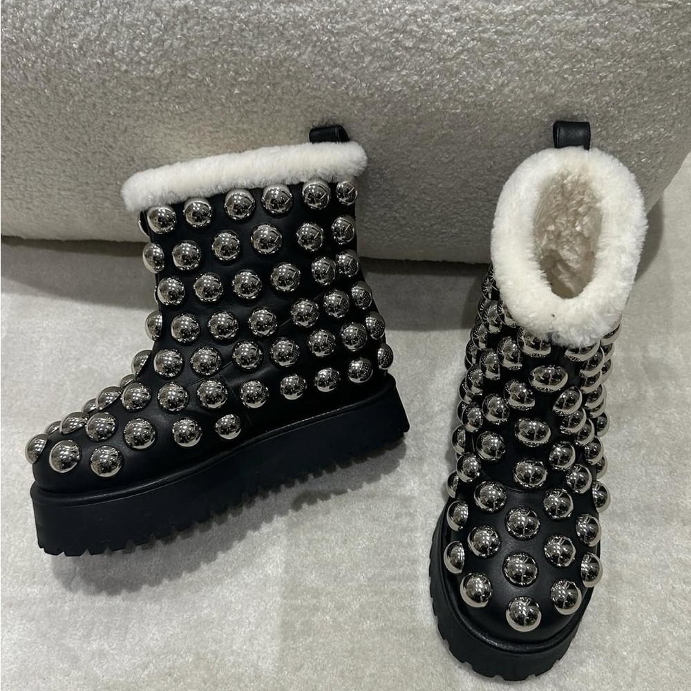 Jennifer Le Studded Black and Silver Boots